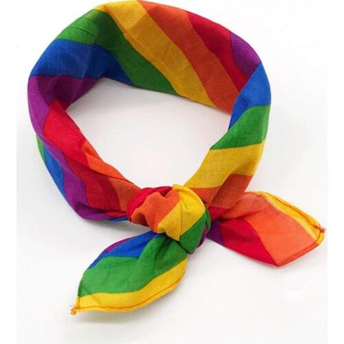Festival Rainbow Colorful Seven Stripes 55x55CM Unisex Cotton Pocket Square Scarf Headband Bandana Gay Parade Wristband Neck Tie