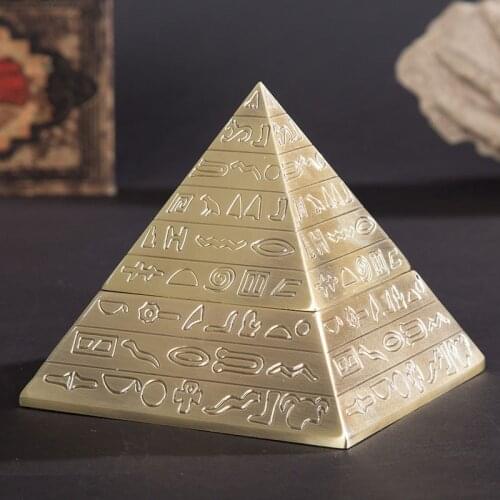 Classic Vintage Egyptian Metal Carved Pyramid With Lid Ashtray Home Decoration Gift Office Delicate Craft Smoking Accessories