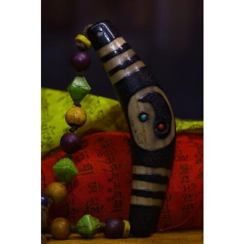 4"Tibet Temple Collection Old Natural agate Filigree mosaic Gem Dzi Bead Nine Eyes Pendant amulet Town House Exorcism