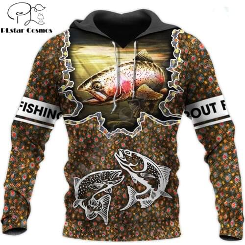 Beautiful Trout Fishing 3D All Over Printed Men Hoodie Autumn and winter Unisex Sweatshirt Zip Pullover Casual Streetwear KJ458