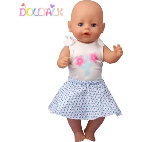 Doll Talk 43 Cm New Baby Born Clothes Cactus T-shirt+Short Skirt Suit For 18 inch American Doll Toys For Girls