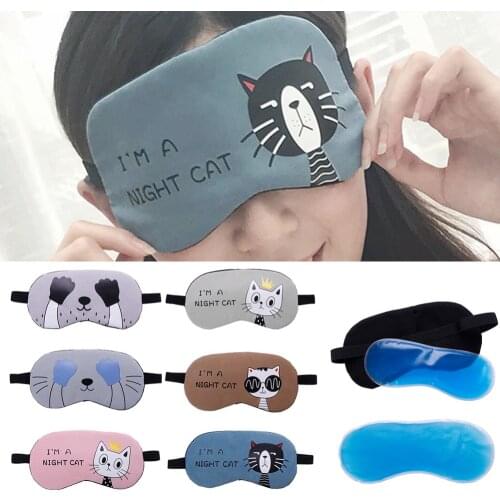 Cute Cat Cartoon Soft Eye Sleep Aid Mask with Comfortable Ice Compress Gel Travel Rest Eye Shade Cover Blindfold #280205
