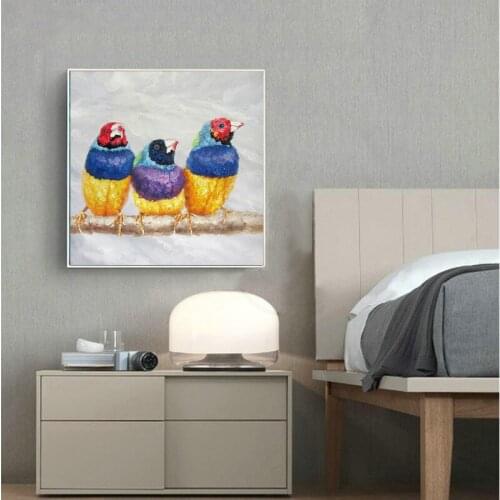 Cartoon Cute Animal Colourful Bird Wall Decor Cuardros decoracion Hand Painted Oil Painting Picture For Children Bedroom Gift