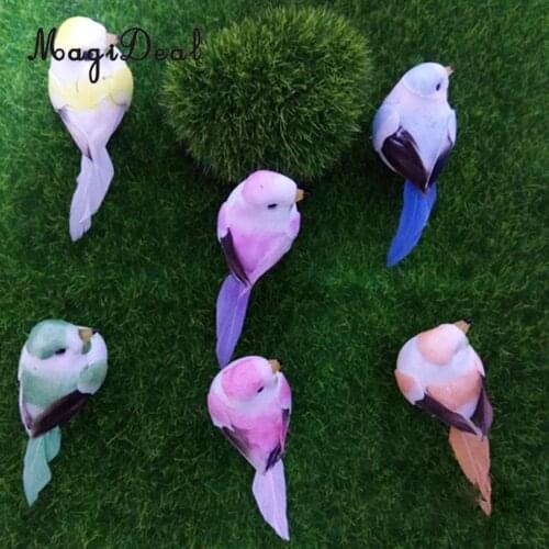 Artificial Feather Birds Set of 6 Christmas Tree Decorations Xmas Treetop Wall Art Decor Craft Kids Room Decor