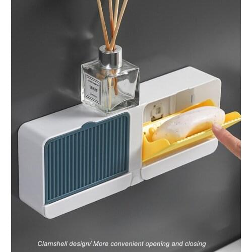 Wall-mounted Suction Cup Soap Dish Box Drain Storage Rack Holder Case Soap Tray Shelf Container for Home Sink Bathroom Supplies