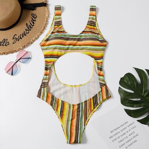 2021 New Fashion Ladies Striped Swimsuit Sexy Bare Belly Quick-drying Triangle One-Piece Swimsuit Swimsuit Bikini