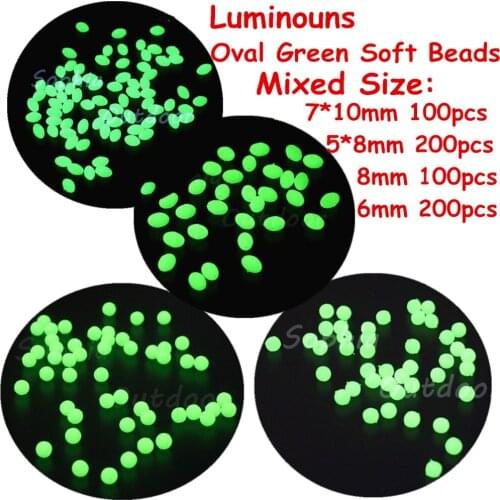 Wholesale! 600pcs Oval & Round Premium Quality Four Sizes Assorted Glow Soft Fishing beads 600 X Luminous Fish Lumo Accessory