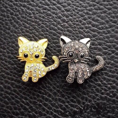 Manufactory Whosesale Fashion Vintage Metal Black Gold Crystal Cute Cat Women Brooch Pins Brooch Accessories