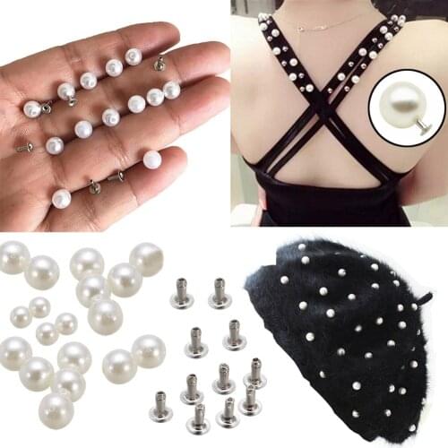Imitation Pearl Rivets Button Straight Hole White Beads Pants Bag Shoes Decoration DIY Bracelet Jewelry Clothing Accessories