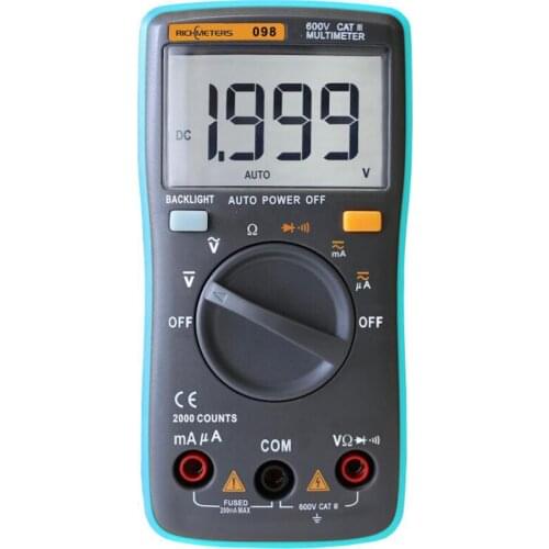 RM098 Auto Range Digital Multimeter Large Screen Backlight Buzzer Protection AC DC Ammeter Voltmeter Ohm Portable 2000 counts