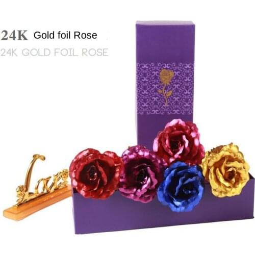 Christmas Artificial 24K Gold Foil Rose Couple Lover with Box Gift Package Valentines Day Creative Flower Bouquet Romantic Gift