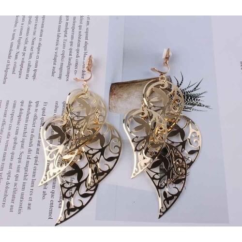 Gold Silver Color Long Leaf Clip on Earrings Without Piercing for women Wedding Bridal Party Luxury Vintage Leaf Earring Jewelry