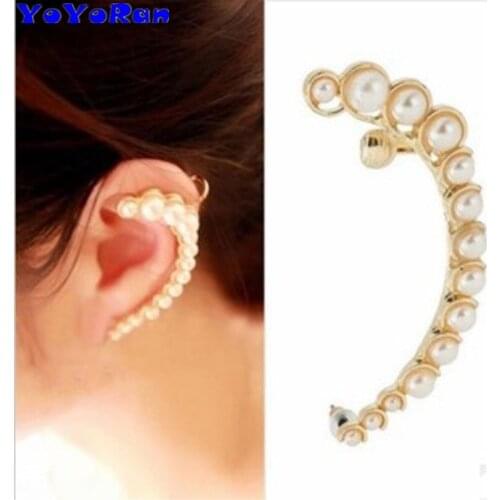 3Piece Punk pearl clip earrings ear cuffs for woman gold silver pearl bead ear hang ear-hook Gothic earring jewelry gift