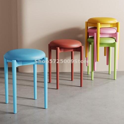 Nordic plastic stool thickening household dressing living room soft sitting dining high stool makeup round stool dining table an