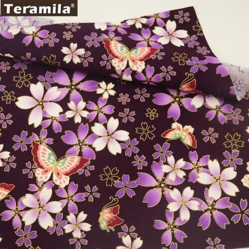 Teramila Printed Gold Foil Gorgeous Flower Cotton Linen Fabric Volet Sewing Material Tissue Home Textile Pillow Bag Curtain CM
