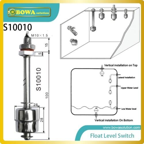 Stainless steel vertical mount Float Level Switches can be easily adapted to open or close a circuit on rising or falling levels