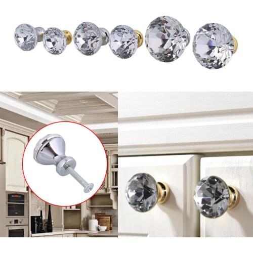 Screw Crystal Diamond Shape Design Crystal Glass Knobs Cupboard Drawer Pull Kitchen Cabinet Door Wardrobe Handles Hardware