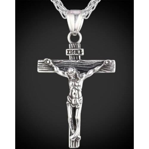 Vintage Gothic Jesus Cross Pendant Necklace Cool Street Style Necklace for Men Women Gifts Wholesale Neck Chains Punk Jewelry