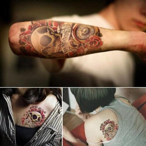 Women Men Sexy 3D Arm Stickers Sleeve Body Shoulder Tattoos Waterproof Punk Skull Temporary Tattoo New Arrival