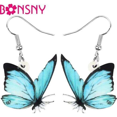 Bonsny Acrylic Blue Morphidae Butterfly Earrings Aesthetic Lovely Insect Animal Dangle Drop For Women Girls Fashion Gift Jewelry