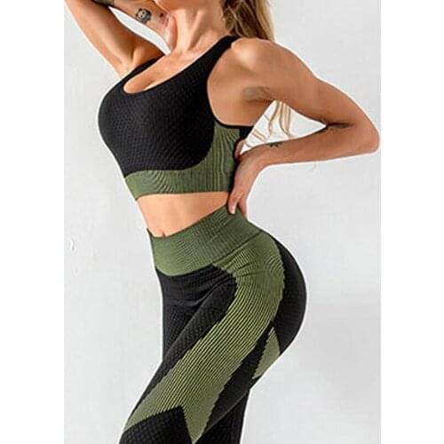 Fitness Womne Yoga Suit Push Up Bra High Waist Leggings Gym Trainning Jogging Sport Sets Seamless Sportswear 2 Piece Of Sets