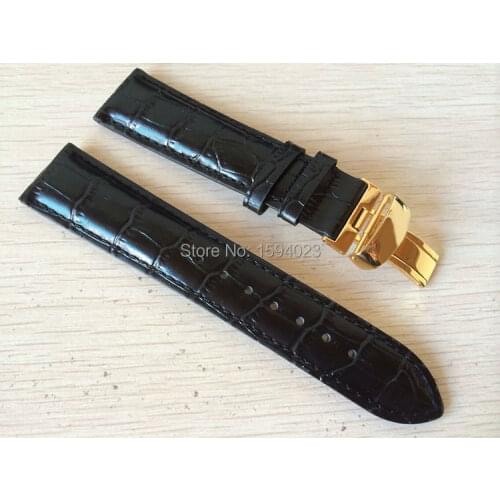 20mm (Buckle18mm) PRC200 T019430 High Quality gold Plated Pin Buckle + Black Genuine Leather Watch Bands Strap