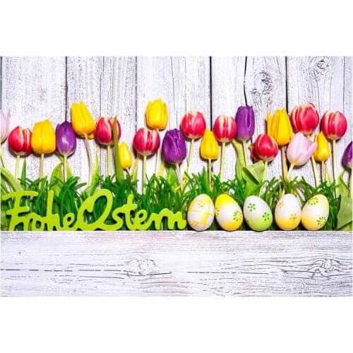 3X5FT Photo Backgrounds Happy Easter Eggs Wood Tulip Germany Frohe Ostern Professional Children Photography Photo Backgrounds