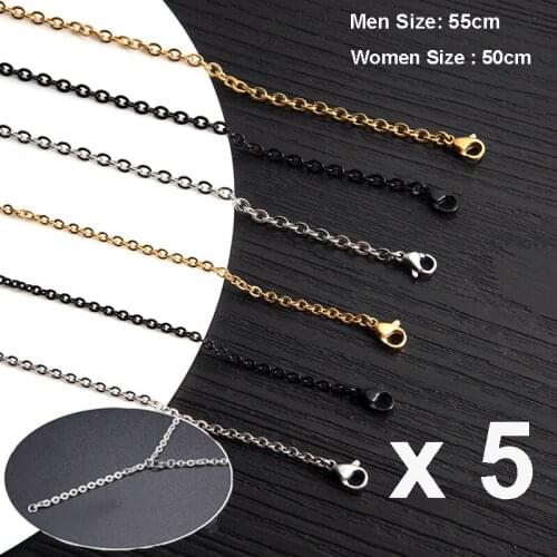 5pcs x Cyue European Fashion Single 316L Stainless Steel Lobster 55cm Chain Necklace For Women Men Jewelry