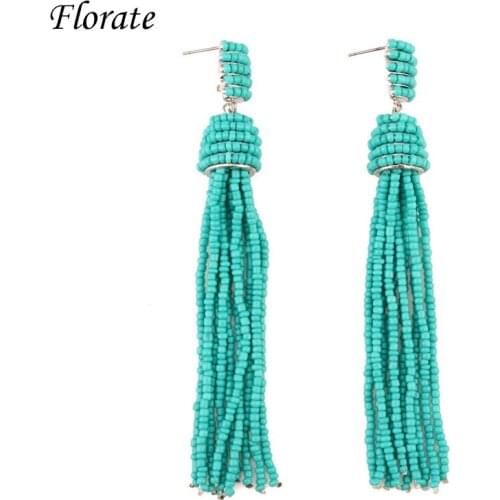 Florate Chunky Colorful Bead Tassel Earrings for Women Statement Silver Plated Dangle Handmade Bohemian Design Earrings Online