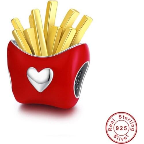 DECORAL Delicious Fries Enamel Beads 925 Sterling Silver Original Charms fit Silver Bracelet DIY Jewelry make Woman luxury gift