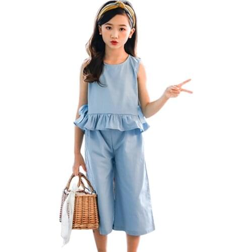 Kids Summer Clothes Solid Color Girl Clothes Vest + Short Tracksuit For Girl Summer Childrens Clothes 6 8 10 12 14