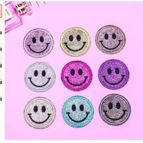 DZ10Pieces/lot Funny Smiling Face Embroidered Patches for Clothes Bags Shoes Iron on Embroidery Smiley Face Decoration Appliques