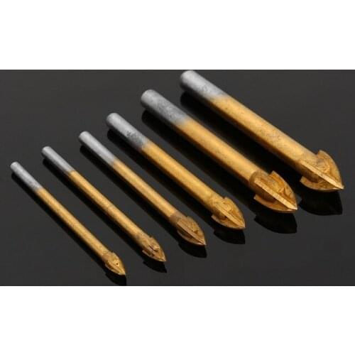 Fixmee 6PCS 4mm,5mm,6mm,8mm,10mm,12mm Tungsten Carbide Glass Drill Bit 4 Cutting Edges Tile&Glass Cross Spear Head Drill Bits