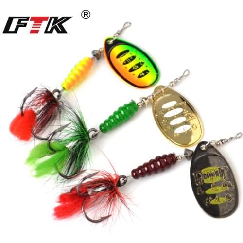 FTK 1PC Metal Fishing Spinner Lure Hard Bait 3# 4# 5# Weight 8g 13g 15g Metal Spoon Lure Fishing Tackle with Feather CrankBait
