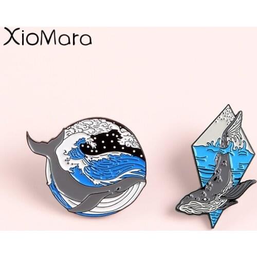Humpback Whale Enamel Pin Breaching Leaping Whale Ocean jewelry Blue Sea wave Spindrift Nature Brooches Lapel Pins For Gifts