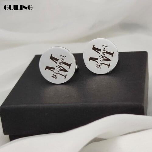 Dainty Pair Customized Men Cufflinks Personalized Name Twins Stainless Steel Jewelry Cuff Accessories Set Dad Groomsmen Gift