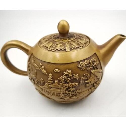 China brass mountain water teapot small crafts statue