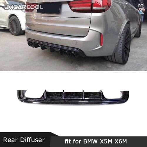 For BMW X5M F85 X6M F86 2015 -2018 Forged Carbon Fiber Rear Diffuser FRP V Style Fins Shark Style Skid Plate Car Bumper Guard