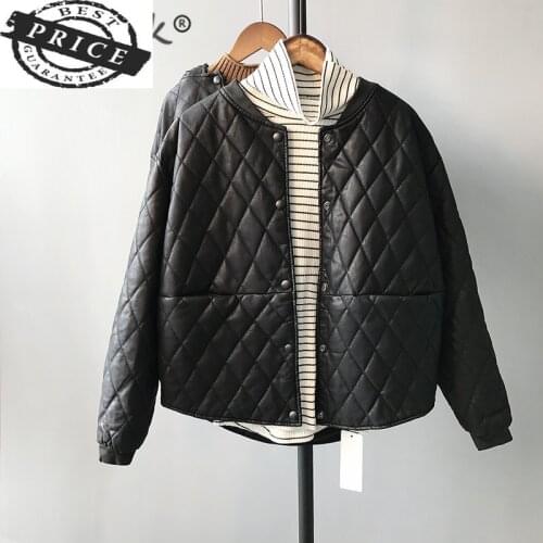 Leather Winter Pu Jacket Women Parkas Mujer 2021 Fashion Ladies Cotton Down Jackets Short Slim Coat Female Outwear LW52a