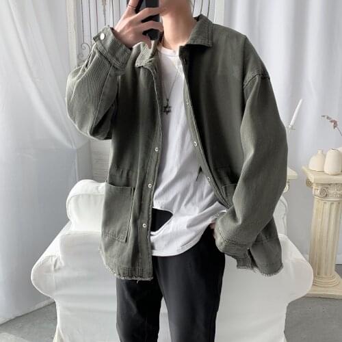 Spring Autumn Mens Jacket Loose Casual Workwear Jacket Harajuku Fashion Brand Thin Frayed Up Clothes Chaqueta De Los Hombres