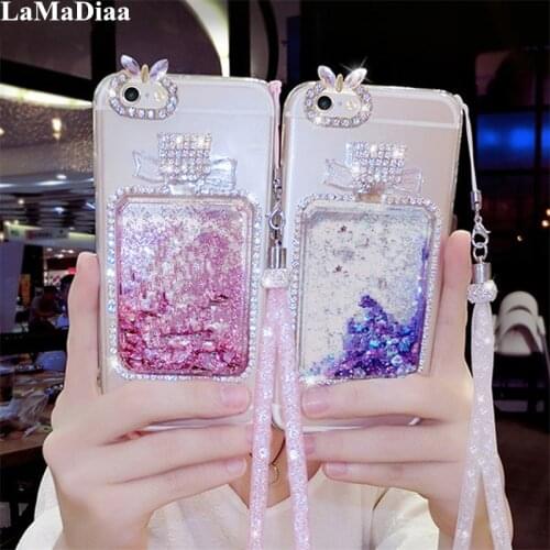 LaMaDiaa For Samsung S6 S7 S8 S9 S10 S20 Plus Fashion Bling Liquid Quicksand Perfume Bottles For Samsung Note5 8 9 10 20 Case