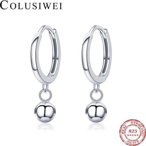 Colusiwei Fashion Simple Beads Buckle Earrings Genuine 925 Sterling Silver Hoop Earrings for Women Korea Style Fine Jewelry