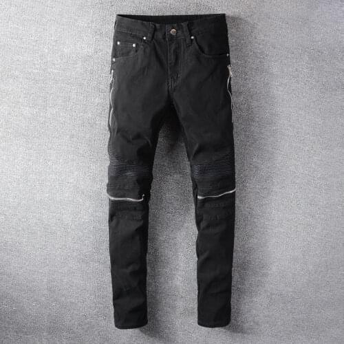 Fashion Streetwear Men Jeans Black High Quality Slim Fit Spliced Designer Patchwork Ripped Denim Trousers Hip Hop Biker Pants