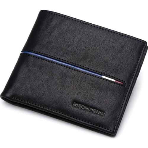 Bison Denim Business wallet Cowskin Men Wallets Multi-Functional Cowhide Coin Purse Slim Genuine Leather Wallet Men Card Holders