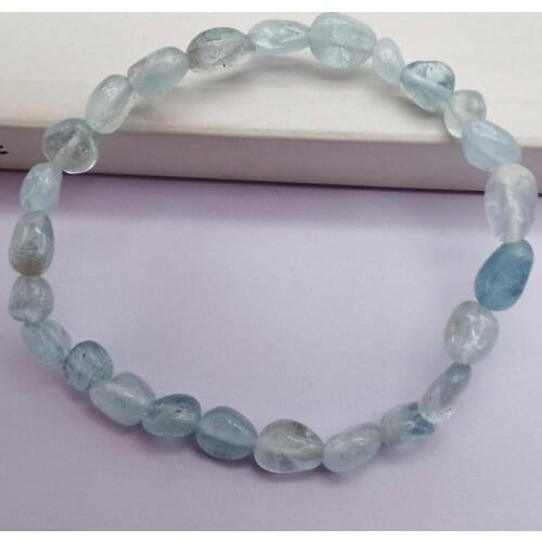 Natural 5-7MM Stone Aquamarin e Freeform Lrregular Gravel Shape Bracelet Stretch 7.5 Inch Jewelry G313