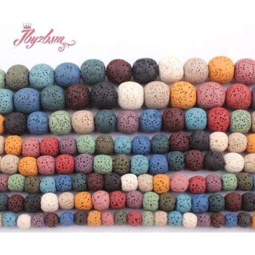 Natural Lava Rock Multicolor Round Smooth 6/8/10/12mm Stone Beads For DIY Necklace Bracelats Jewelry Making 15" Free Shipping