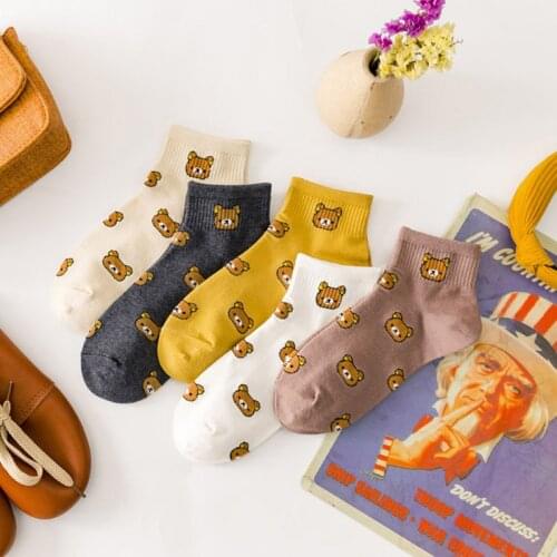 Spring Summer New Cute Bear Women Socks Cotton Cartoon Kawaii Socks Student Casual Ankle Socks Harajuku