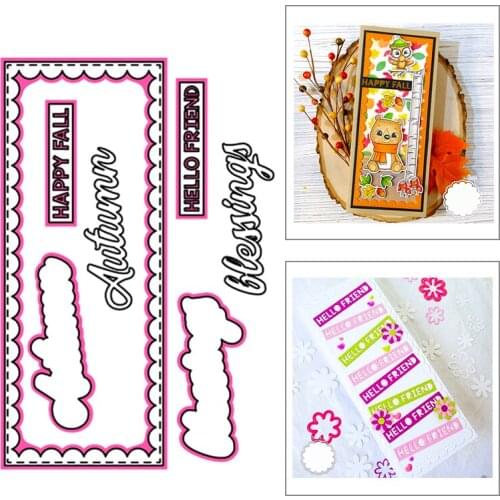 2020 New Stitched Lace Frame Metal Cutting Dies Words Happy and Hello Shadow Die Scrapbooking For Crafts Card Making no Stamps