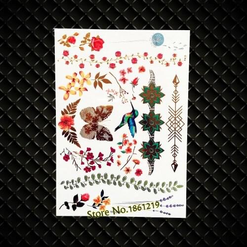 New BIg Size Flower Henna Flash Metallic Temporary Tattoo Removable Women Sexy Body Art Arm Sleeve Leaf Butterfly Vines Tattoos