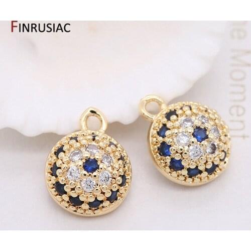 New Exquisite DIY Jewelry Accessories 14k Gold Plated Copper Inlaid Zircon Round Pendant Bracelet Earrings Making Material